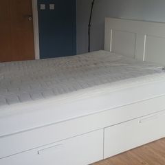 IKEA BRIMNES Standard Double Bed Frame + Storage Headboard + Sultan Mattress