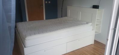 IKEA BRIMNES Standard Double Bed Frame + Storage Headboard + Sultan Mattress