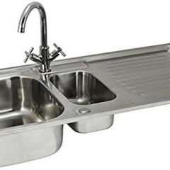 Stainless Steel Kitchen Sink Basin & Victoria Tap, Reversible, 105cm x 18cm x 50cm