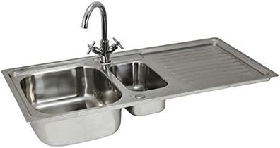 Stainless Steel Kitchen Sink Basin & Victoria Tap, Reversible, 105cm x 18cm x 50cm
