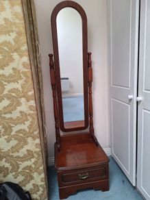 Wooden cheval mirror with drawer