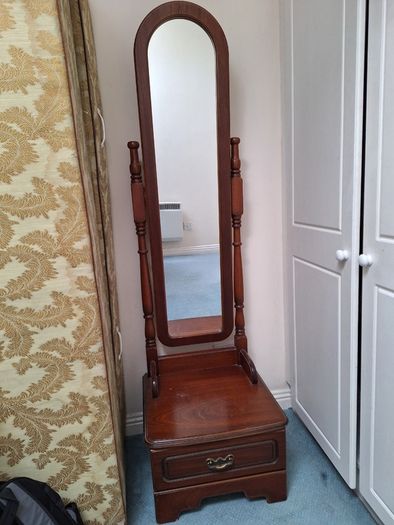 Wooden cheval mirror with drawer