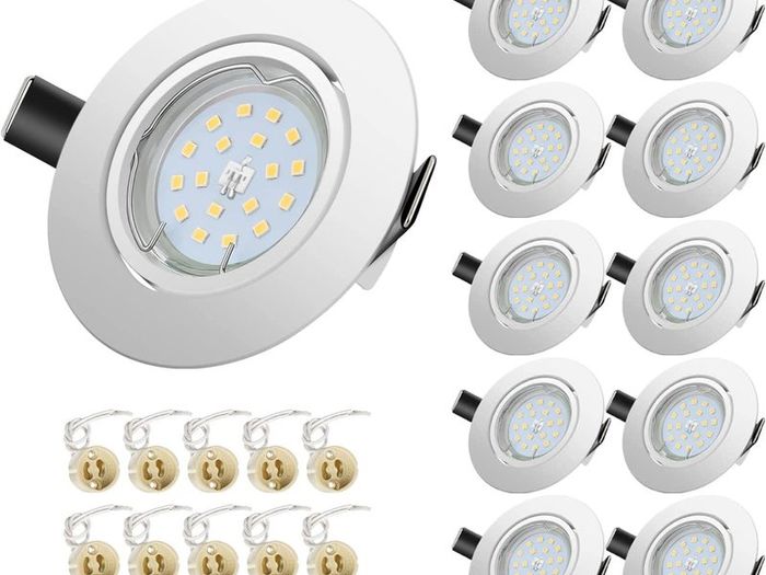10x Recessed Ceiling Lights GU10, 5W 600LM Cool White 6000K, Round Metal Matte White Recessed Downlights 30 Swiveling with 5W Bulbs, Spotlights Ceiling Lights 220V-240V, (Hole Size:68mm-80mm)