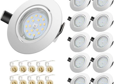 10x Recessed Ceiling Lights GU10, 5W 600LM Cool White 6000K, Round Metal Matte White Recessed Downlights 30 Swiveling with 5W Bulbs, Spotlights Ceiling Lights 220V-240V, (Hole Size:68mm-80mm)