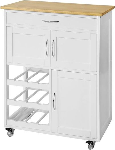 Kitchen Storage Cabinet on Wheels, Stainless Steel or Wooden Top