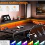 L Shaped Gaming Desk with LED Lights & Power Outlet, 150x102 cm Reversible Corner Desk with Storage Shelves, Computer Desks with Monitor Stand, Black Image 6