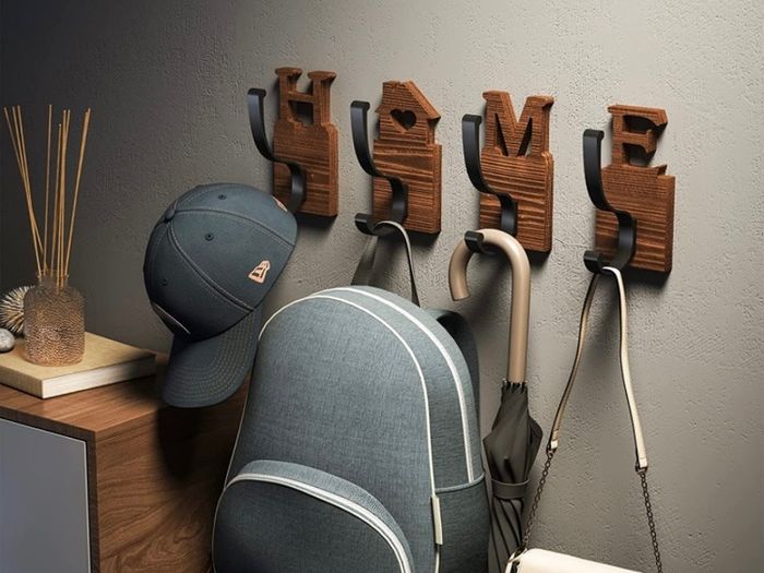 Coat Hooks Wall Mounted, 4 Pack Wooden Coat Hooks with 2 Install Ways, Natural Wood Coat Hooks for Wall to Hang Clothes, Coat, Towel, Keys, 4 Screws, 4 Double-Sided Patchs, Brown (FREE POSTAGE)
