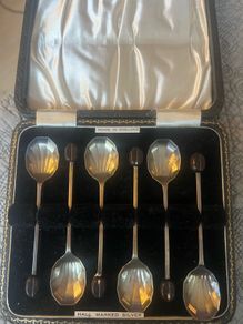 6 x Sheffield sterling Sliver Coffee Bean Spoons.