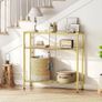 3-Tier Gold Console Table, Tempered Glass Sofa Table, Narrow Side Table, Modern Hallway Table, for Living Room, Foyer, Hallway, Bedroom, Metal Frame, Sturdy, Gold Image 2