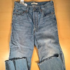 Levis Premium Ribcage Straight Ankle Womens Jeans W28 L24 Blue Denim Button Fly