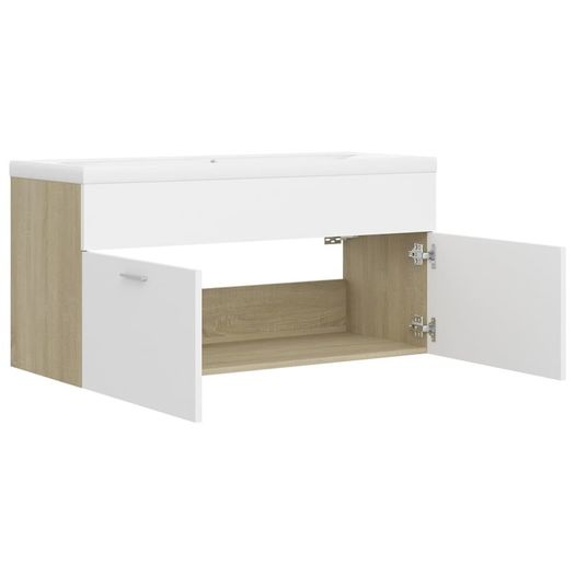 Sink Cabinet with Built-in Basin White and Sonoma Oak Chipboard