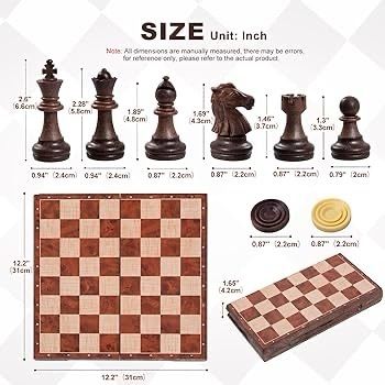 Chess Set and Draughts, 2 IN 1 Folding Chess Board Set, Magnetic Chess Pieces, Portable Travel Chess Set Board Games, Educational Toys Gifts for Adults, 31x31cm