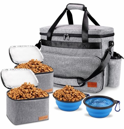 Dog Travel Bag, Airline Approved Pet Tote Organizer with Multi-Function Pockets, Accessories Set Includes Shoulder Strap, 2 Food Storage Containers, 2 Foldable Bowls