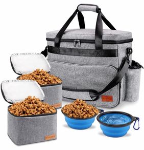 Dog Travel Bag, Airline Approved Pet Tote Organizer with Multi-Function Pockets, Accessories Set Includes Shoulder Strap, 2 Food Storage Containers, 2 Foldable Bowls