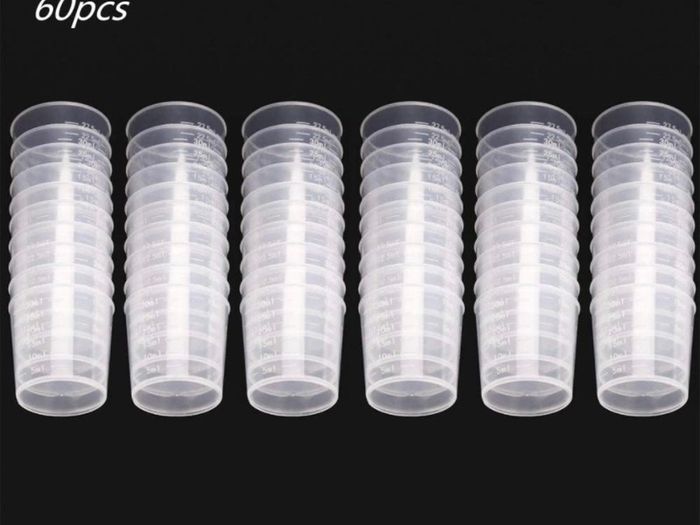 60 Pack 30ml Plastic Mixing Cup Measuring Cups Graduated Cups with 50 Pack Wooden Stirring Sticks Plastic Mixing Kit for Mixing Resin Paint Stain Epoxy (FREE POSTAGE)