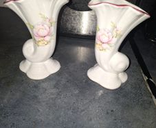 Two Vintage Porcelain Cornucopia-style Horn Shell Bud Vases, Postage available or Collection