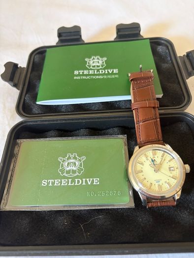 Stelfier Automatic GMT watch - brown leather strap