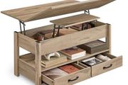 Coffee Table Height Adjustable Gas Cylinder 2 Drawers Camel Brown
