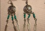 Brand new dreamcatcher earrings with feathers and turquoise beads