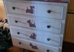 Decoupage 4 level drawer with Scottish terrier design in purple colour