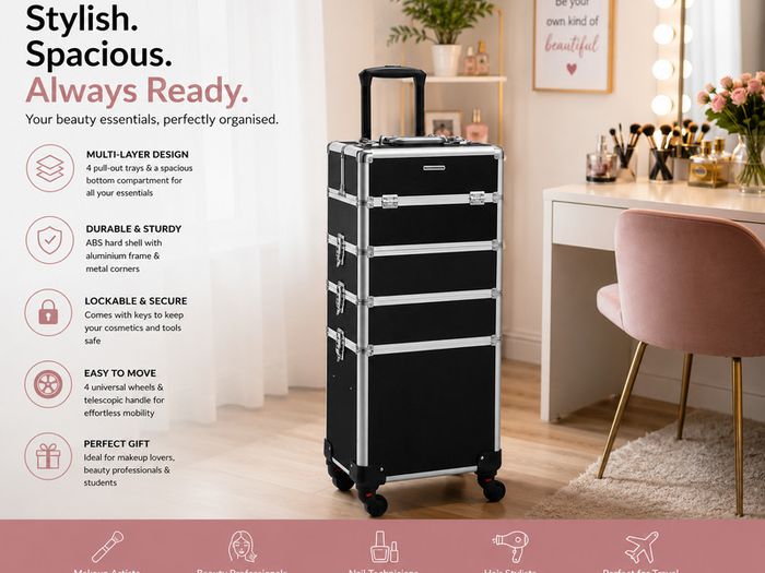 Professional Rolling Makeup & Beauty Case on Wheels