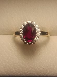9ct Gold Oval Ruby and Moissanite Petite Dress Ring