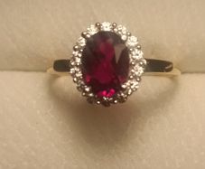 9ct Gold Oval Ruby and Moissanite Petite Dress Ring