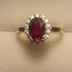 9ct Gold Oval Ruby and Moissanite Petite Dress Ring
