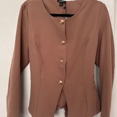 Gold trim collarless blazer