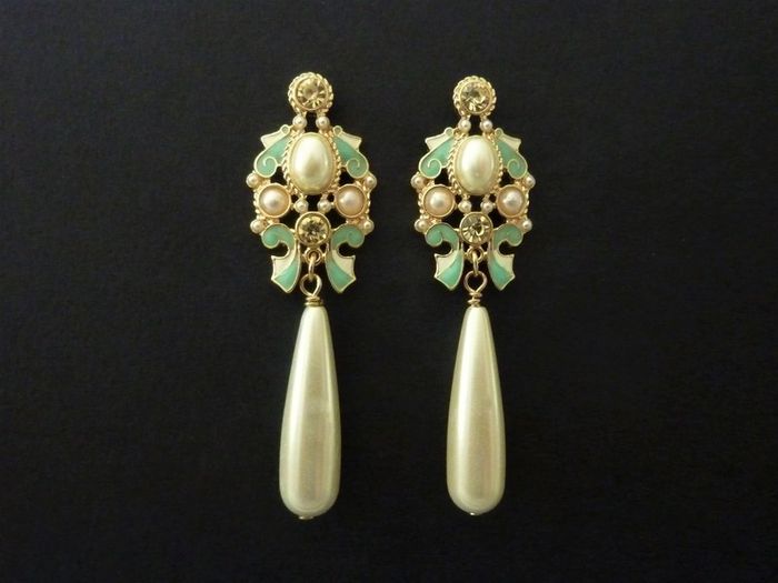 Art Deco Art Nouveau Style Pearl Drop Earrings