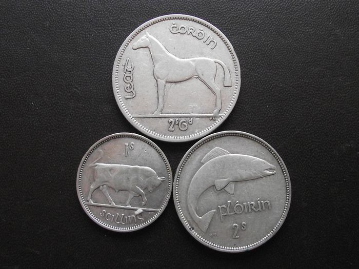 1940 Irish Republic. Set of 3 Silver Coins: Half Crown&Florin&Shilling