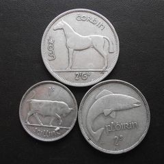 1940 Irish Republic. Set of 3 Silver Coins: Half Crown&Florin&Shilling