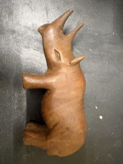 Vintage Hand-Carved Wooden Rhinoceros Figure