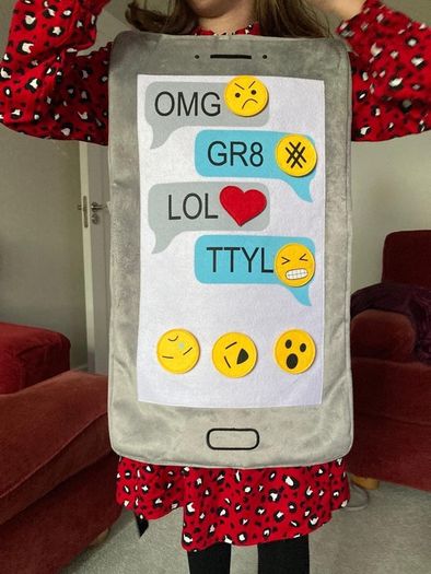 Mobile phone costume with Velcro emojis