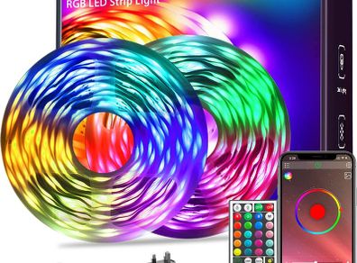30m Led Strip Lights(2 Rolls of 15m) RGB Music Sync Color Changing, Led Lights with Smart App Control Remote, Led Lights for Bedroom Lighting Flexible Home Decoration