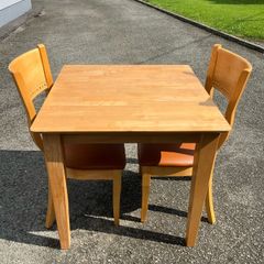 pine table and 2 chairs
