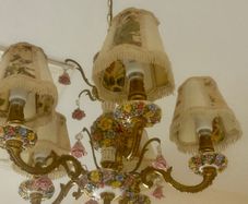 70s Gorgeous Ronantic Brass and Porcelain Chandelier