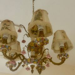 70s Gorgeous Ronantic Brass and Porcelain Chandelier