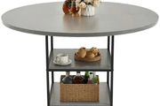 Round Dining Table, 47 inch Wood Table for 4-6 Person, Modern Circle Dinner Furniture, Leisure Tables with Storage Shelf and Metal Legs, for Home Kitchen Living Room, Grey (Only Table)