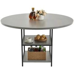 Round Dining Table, 47 inch Wood Table for 4-6 Person, Modern Circle Dinner Furniture, Leisure Tables with Storage Shelf and Metal Legs, for Home Kitchen Living Room, Grey (Only Table)