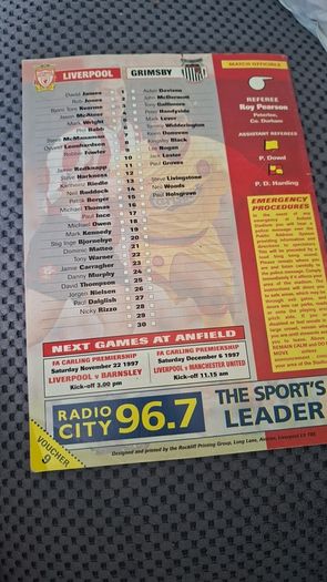 Liverpool Match Programme 1997 Signed by Patrick Berger
