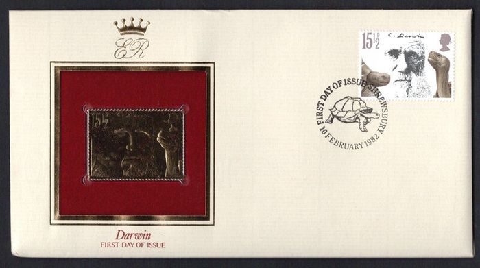 1982 Great Britain Death Centenary of Charles Darwin Commemorative stamps with Gold Replica Stamp First Day Cover (FDC)