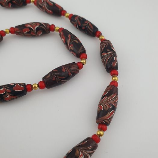 Antique Venetian Style Tiny Floral& Venetian Whiteheart Glass Beads Necklace