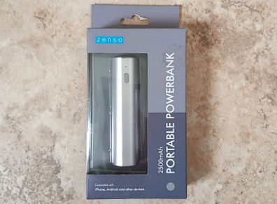 Zenso Portable Power Bank 2500mAh - with 50 cm mini Micro USB Cable - Silver