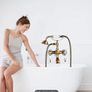 Antique Brass Bathtub Faucet with Hand Shower Taps Image 4