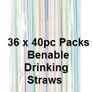 Box of Coloured Party Bendable 40 Pack Drinking Straws x 1440 = 36 Packs Image 2