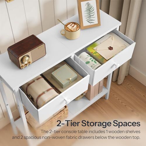 Slim Console Table, Narrow Console Table with 2 Drawers, Hallway Table with Storage, Small Side Table for Small Spaces, Living Room, Entryway, Kitchen, Bedroom, White
