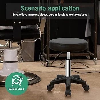 Round Rolling Stool with Wheels Height Adjustable Spa Stool for Salon Massage Home Kitchen Black