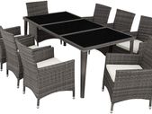 _Poly Rattan Dining Set, 8 Chairs + 1 Dining Table with Glass Tops, Includes 2 Cover Sets and Protective Cover