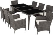 _Poly Rattan Dining Set, 8 Chairs + 1 Dining Table with Glass Tops, Includes 2 Cover Sets and Protective Cover